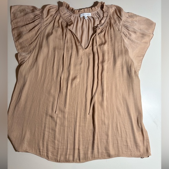 Maison D’ Amelie Paris Tan Blouse with Tie Neck - Picture 2 of 4